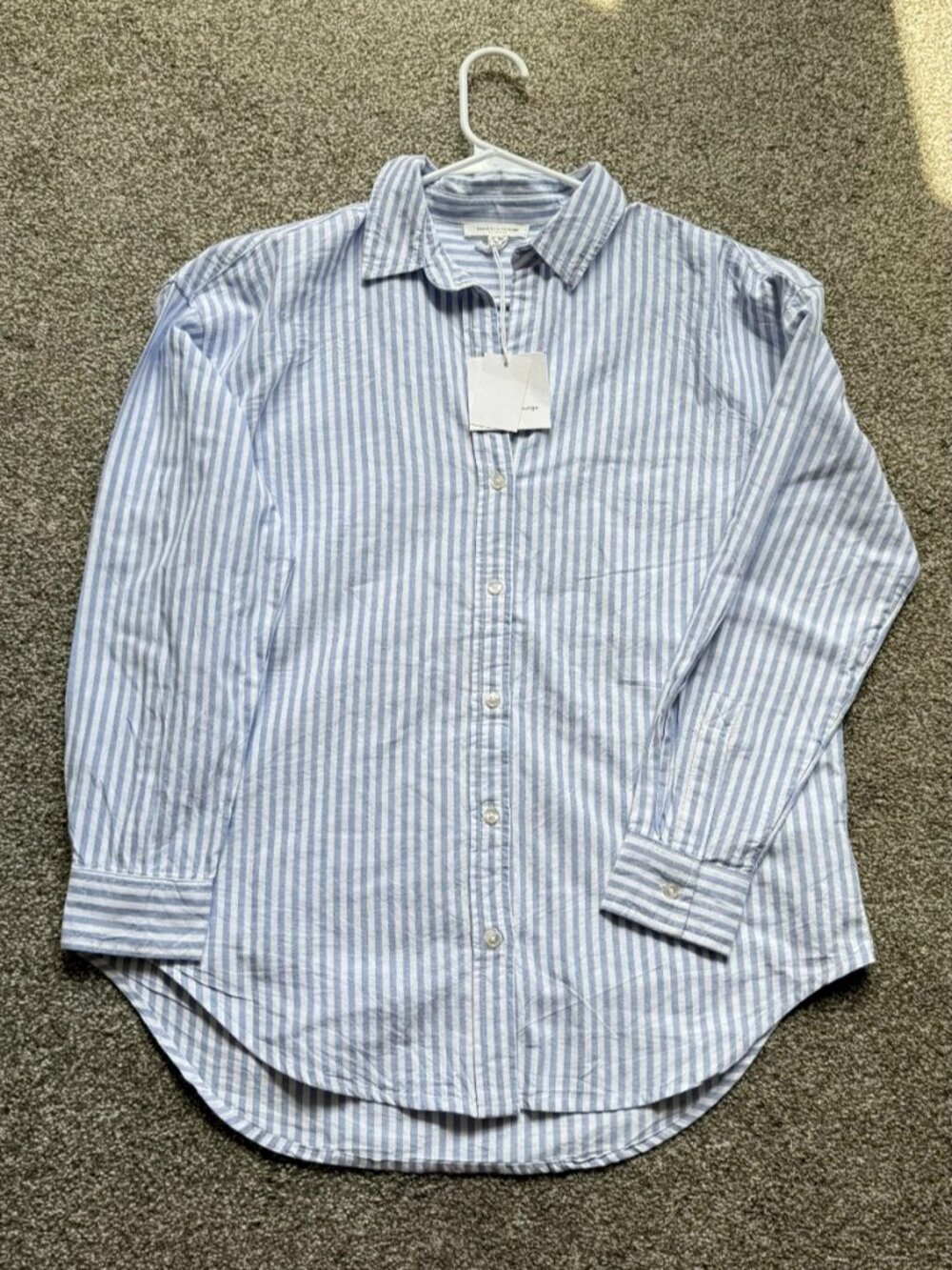 Beachlunchlounge Blue White Striped Cotton Button Down Shirt Size S NWT